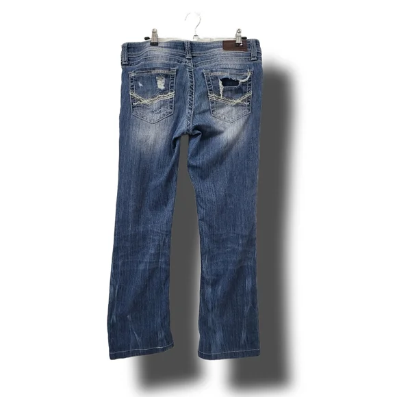 🌿BKE Women's 29L ( 29x33.5) Medium Wash Stella Boot Stretch Distressed Jeans - Picture 9 of 16